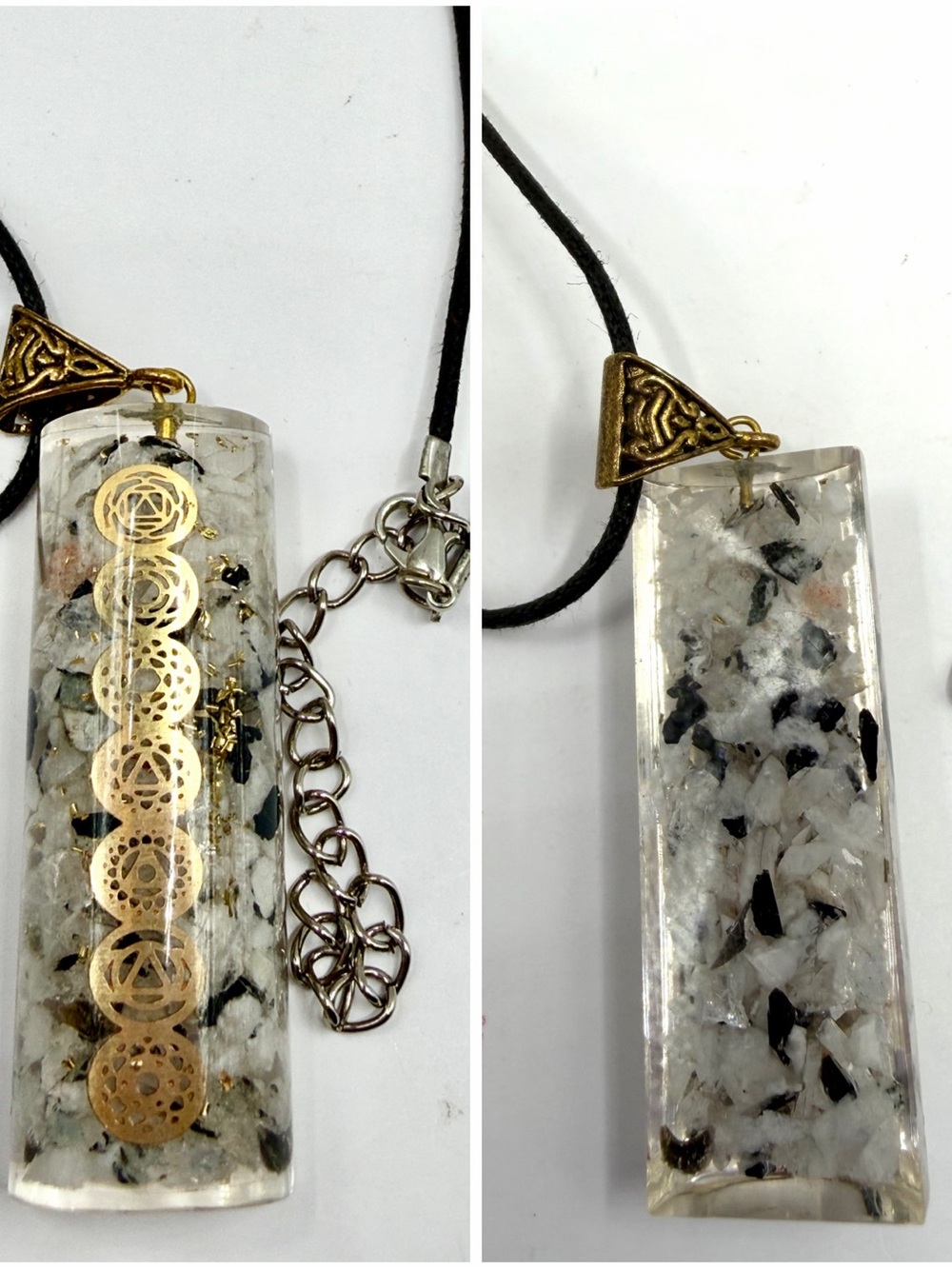 Gold Accent Clear Resin Pendant Necklace with Black Cord